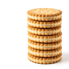 Stack of Round Biscuits on White Background