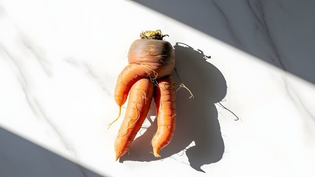 Organic Ugly Carrot on White Surface Food Waste Concept
