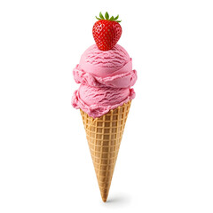 Pink Strawberry Ice Cream Cone with Fresh Strawberry