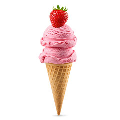 Delicious Strawberry Ice Cream Cone with Fresh Strawberry Topping