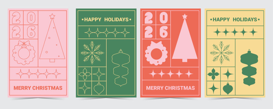 A set of Christmas and New Year cards in a geometric style. Vector illustrations.