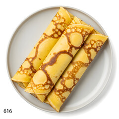 Three Rolled Crepes on a White Plate