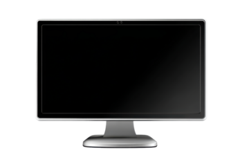 Modern computer monitor with a blank blue screen isolated on transparent background. Modern computer monitor display screen isolated on white background.