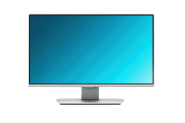 Modern computer monitor with a blank blue screen isolated on transparent background. Modern computer monitor display screen isolated on white background.