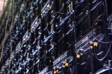 projection screen, rear view of connections