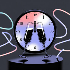 A vintage black clock dial counts down the hours and minutes to the New Year's Eve second, a timely symbol and icon vector illustration