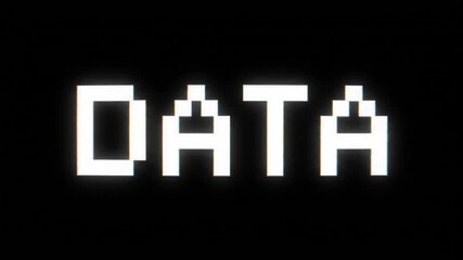 Pixelated DATA text with digital distortion and screen noise effect on a black background. Perfect for information flow and digital analytics concepts - Powered by Adobe