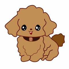 Cute little puppy cartoon illustration in kawaii style on white background
