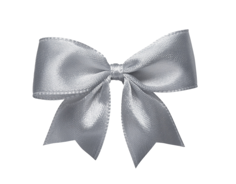 Isolated silver Christmas ribbon bow, luxury style, transparent background