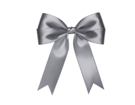 Isolated silver Christmas ribbon bow, luxury style, transparent background
