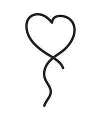 Abstract Air Balloon with Heart as Minimal Line Drawing on White Background