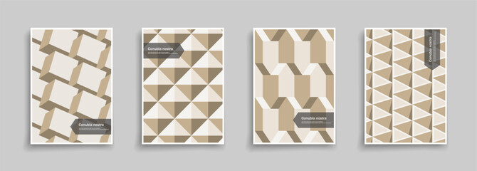 Collection of ceramic textured modern covers, templates, backgrounds, placards, brochures, banners, flyers. Abstract print with 3d geometric shapes for business or creative design projects