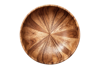 Wooden bowl with intricate concentric wood grain pattern isolated on transparent background. Textured wooden bowl with intricate grain patterns isolated on white background.
