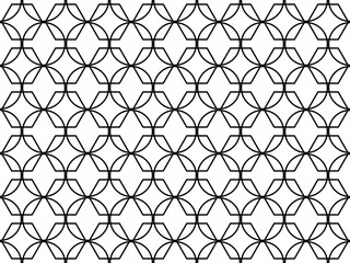 Fototapeta premium Strict Seamless vector background of thin black lines on a white background. For covers, advertising, packaging. Curved shapes. Tile, wallpaper, fabric, textile. Holiday design. Geometric shapes. Circ