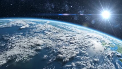 Vast universe orbital view of planet earth with bright sunlight shining