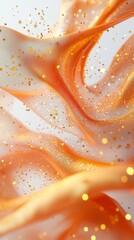 Elegant Abstract Background with Flowing Orange Fabric and Sparkling Gold Glitter Confetti for Festive Celebrations