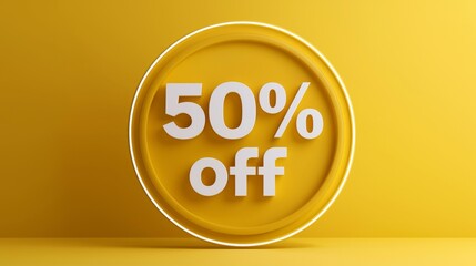 Eye-Catching 3D Render of 50% Off Sale Promotion on Yellow Background for Advertising and Marketing Campaigns