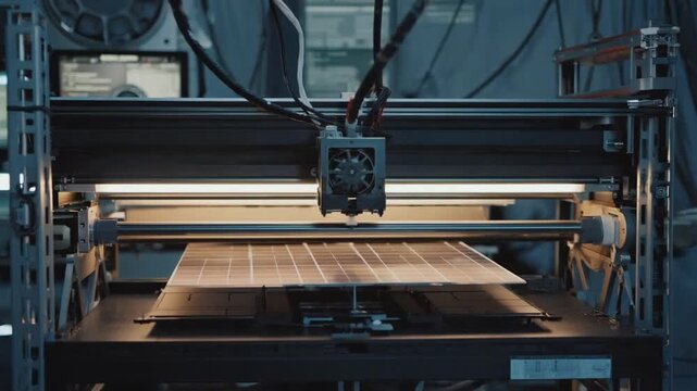 3D printer printing a solar panel.
