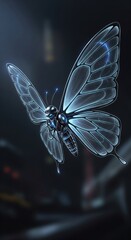  Glowing Cybernetic Butterfly with Metal Wings