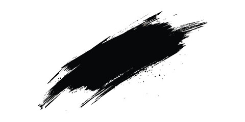 Textured black paint brush stroke with grunge effect on a white background
