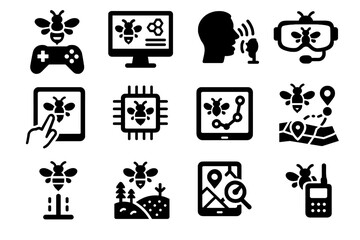Fototapeta premium Robotic vector tracker bee control icon scan remote planner ar command touch