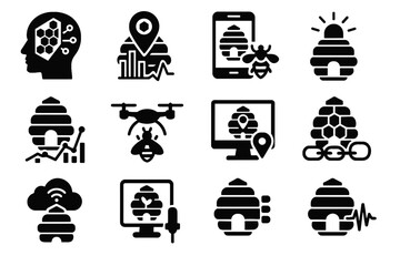 Hive monitoring tracking alert honey smart logger sensor app gps icon vector