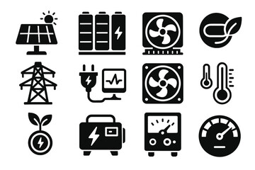 Efficiency solar energy crypto generator power switch icon system vector usage icons