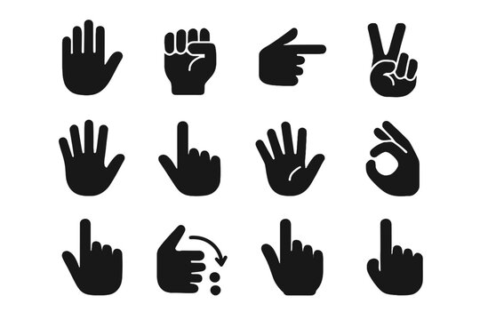 Closed fist vector icon wave spread icons open tap palm pointing gesture