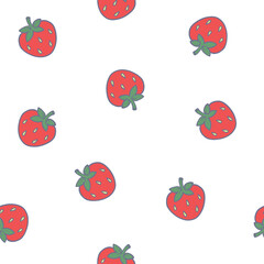 Strawberry and flower seamless vector pattern with leaves and berries spring design