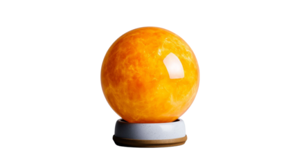 PNG of A vibrant orange decorative sphere resting on a minimalist base, radiating a warm and inviting glow.