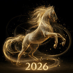 Majestic golden horse symbolizing strength and beauty for 2026 celebration