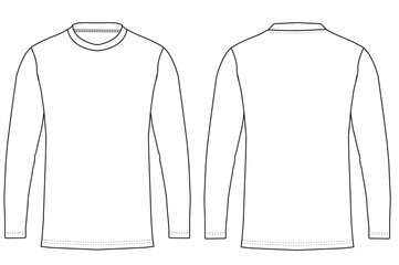 Long Sleeve T Shirt three-quarter sleeves raglan round neck t shirt technical fashion flat sketch vector illustration template front and back	