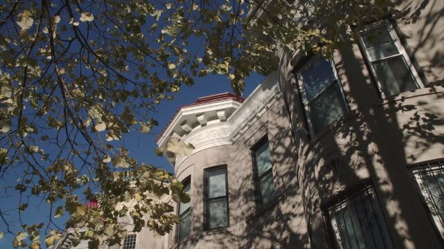 Establishing shot of Brownstone homes in Flatbush, Brooklyn