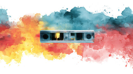 Vibrant watercolor splash art featuring a modern server rack, perfect for technology, data, or abstract concepts with a touch of artistic flair and innovation