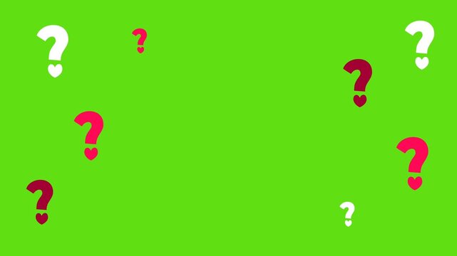 Falling Question Marks and Hearts on Green Screen