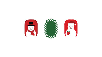 Two cheerful cartoon snowmen with red hats and scarves flank a festive green and white striped candy cane border on a white background