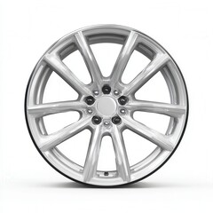 Obraz premium Polished silver car wheel on white background