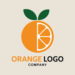 Minimalist orange fruit logo design with green leaves graphic icon element