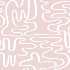 Obraz premium Soft abstract wavy contour lines pattern in pastel pink vector seamless background design