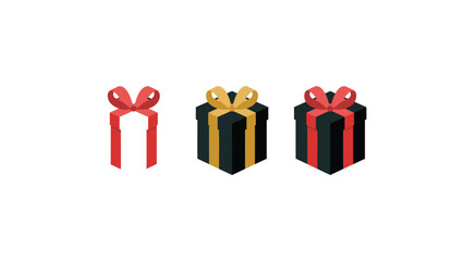 Three festive gift boxes with colorful ribbons and bows isolated on a white background perfect for celebrations