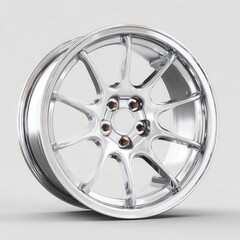 Shiny metallic car wheel spokes on light background