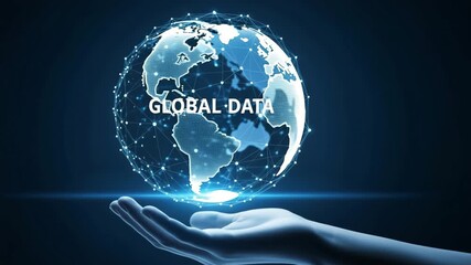 Digital globe network connection global data flow technology abstract concept hand holding earth 4K HD video.
 - Powered by Adobe