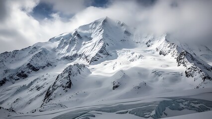 Snowy Mountain Range Under Cloudy Sky Scenic Alpine Glacier Landscape Outdoor Adventure Winter Wonderland Nature Scenery Mountainscape Summit Trekking Hiking