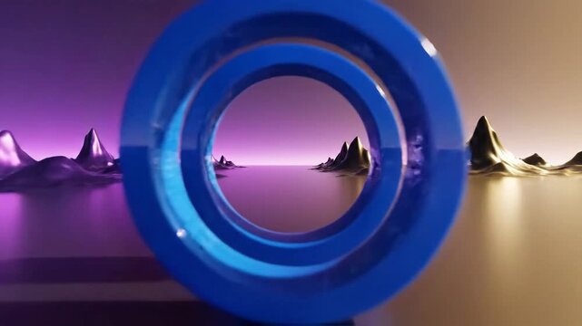 Abstract 3D Landscape, Rings, Portal - Sci-Fi Background