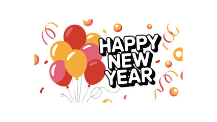 Fototapeta premium Brightly colored balloons and confetti celebrate the arrival of the happy new year holiday season
