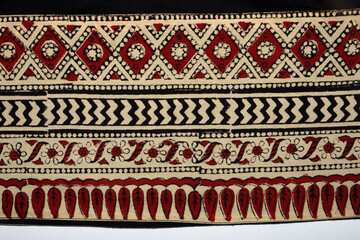 Traditional Indian Ajrakh Style Block-Printed Fabric Detail