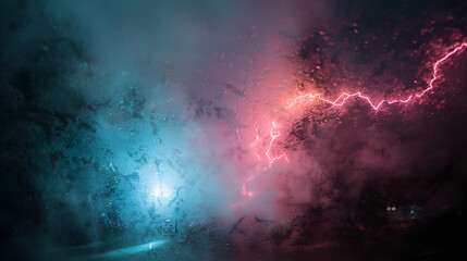 Abstract red space background with light rays and cloudy nebula texture