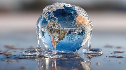 Melting Ice Sculpture of Earth Symbolizing Climate Change and Global Warming