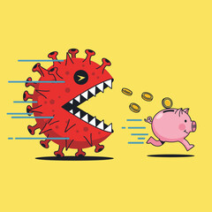COVID-19 Chasing Piggy Bank - Economic Impact Illustration.