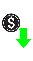 Dollar Coin with Downward Arrow - Indicating Price Decrease.